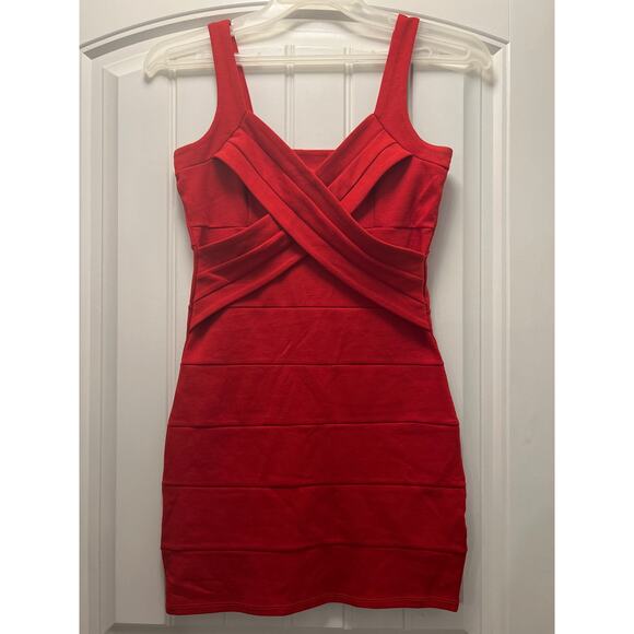 Zinga Women’s Bandage Style Criss Cross Front Bodycon Tank Dress Sz M Red - Picture 1 of 3
